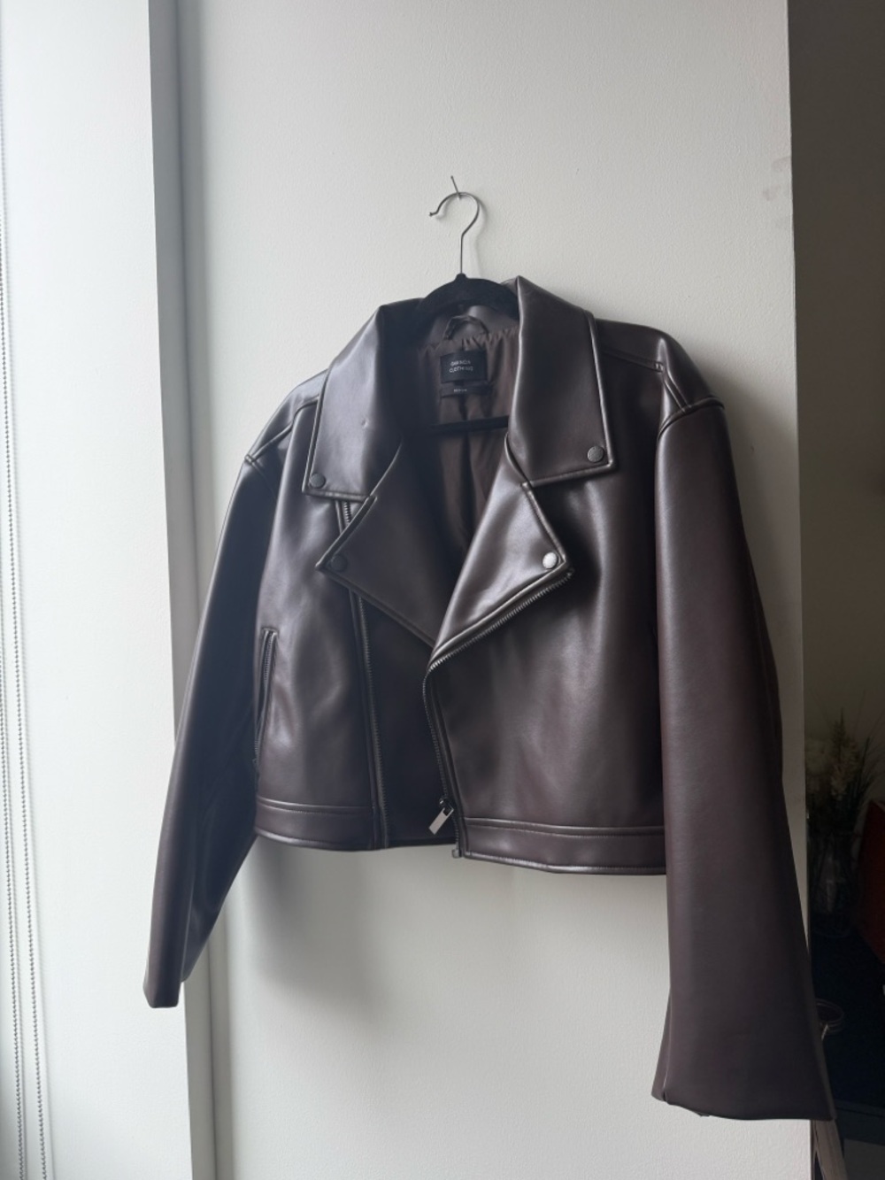 Ghanda Chocolate Brown Faux Leather Biker Jacket